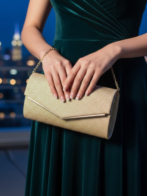 Τσάντα φάκελος  με γκλίτερ και αλυσίδα