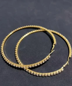 Alternative view of Σκουλαρίκια Gold Υπερβολικά Κρίκοι Με Γυαλιστερό Στρας