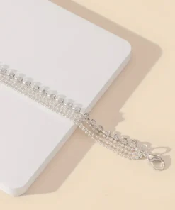 Alternative view of Αλυσίδα αστραγάλου Bling Bling με λεπτή αλυσίδα και στρας