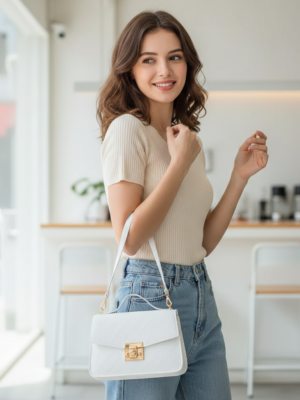 Σικ Ριγέ Τσάντα Ώμου για Γυναίκες λευκής