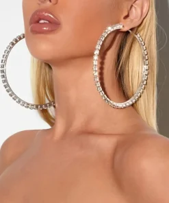Σκουλαρίκια Silver Υπερβολικά Κρίκοι Με Γυαλιστερό Στρας