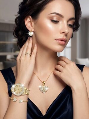 Ρολόι Πολυτελές Με Στρας  & Καρδιά