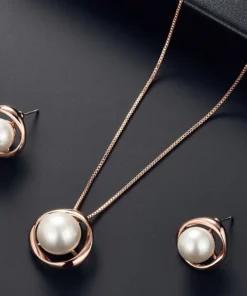 Σετ κοσμημάτων Rose Golden, μαργαριτάρι με κρεμαστό κολιέ & καρφιά σκουλαρίκια