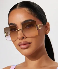 Γυαλιά μπεζ με μεταλλικό σκελετό Rimless Μεγάλο τετράγωνο