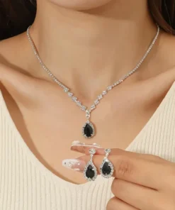 Alternative view of Σετ κοσμημάτων Silver μαυρο, Ασημένιο κολιέ μενταγιόν από ζιργκόν και σκουλαρίκια
