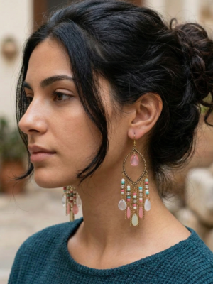 Bohemia Style Colorful Long Beaded Waterdrop Dangle Earring - Καφέ