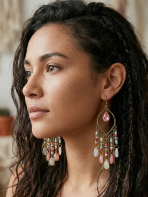 Bohemia Style Colorful Long Beaded Waterdrop Dangle Earring - Άσπρο