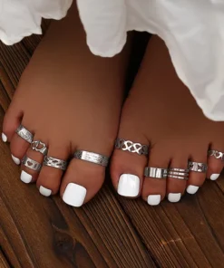 10τμχ Σετ Silver Γεωμετρικό Δαχτυλίδι Ποδιών Summer Foot Ring