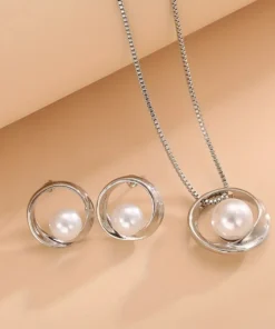 Alternative view of Σετ κοσμημάτων Silver, μαργαριτάρι με κρεμαστό κολιέ & καρφιά σκουλαρίκια