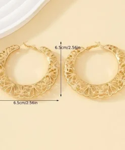 Alternative view of Σκουλαρίκια κρίκους Boho Chic Simple 14K επιχρυσωμένα κοίλα φιλιγκράν