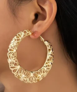 Σκουλαρίκια κρίκους Boho Chic Simple 14K επιχρυσωμένα κοίλα φιλιγκράν