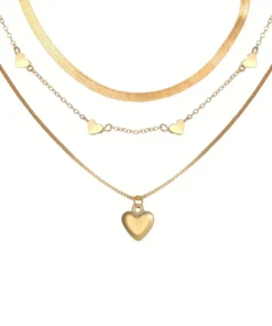 Alternative view of 3 Τμχ/Σετ Luxury Simple Style Love Heart Snake Chain Κολιέ Αλυσίδα