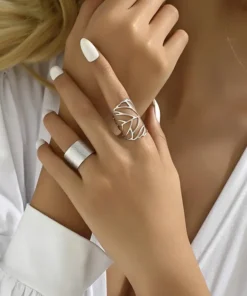 Σύνολο 2 δαχτυλιδιών με φλέβες φύλλων SILVER