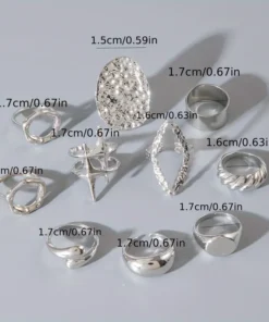 Alternative view of Σετ 10 Κομψών Δαχτυλιδιών από Κράμα με Σχέδια Αστεριών & Κούφιας SILVER