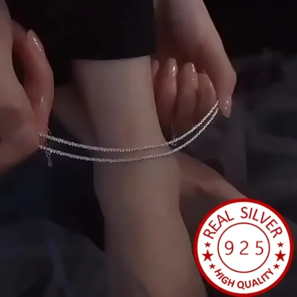 Αλυσιδα ποδιού Εlegant S925 Sterling Silvery Double Layer Anklet - Image 6