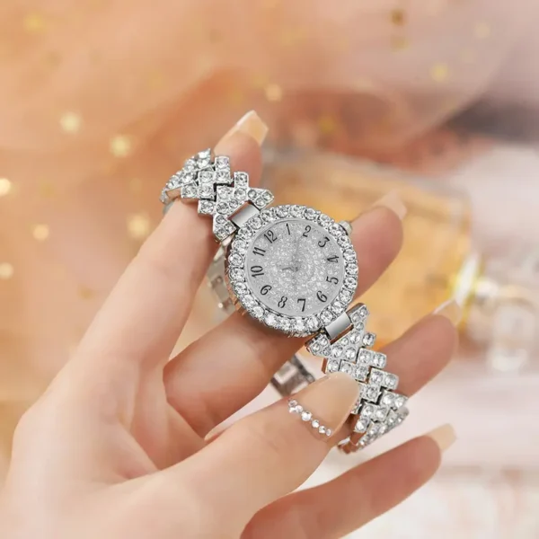1 τεμ. Γυναικείο Στρογγυλό Κομψό Απλό Ρολόι Quartz Και 6 τεμ. Κοσμήματα - Image 3