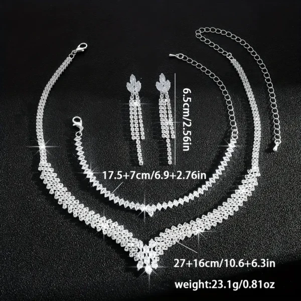 σετ κοσμημάτων με ρινέστεινες - Εlegant V-Shape Design, White Golden Plated - Image 4