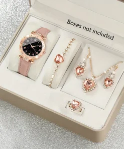 1 Γυναικείο Στρογγυλό Ρολόι Quartz και 5 Κοσμήματα
