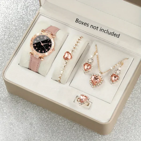 1 Γυναικείο Στρογγυλό Ρολόι Quartz και 5 Κοσμήματα