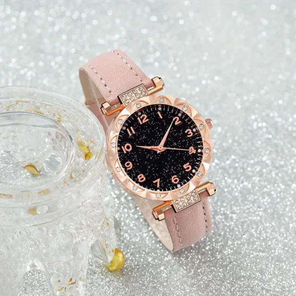 1 Γυναικείο Στρογγυλό Ρολόι Quartz και 5 Κοσμήματα - Image 3