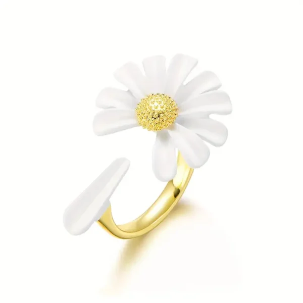 1pc Ελκυστικό Ρίγγι με Νταίζι για Γυναίκες, 18K Χρυσό Πλατιστό Ζινούνιο - Image 2