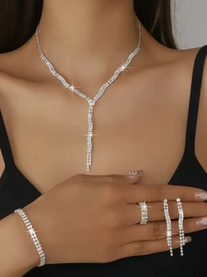4pcs Σετ Κολιέ - Δαχτυλίδι & Βραχιόλι με Λίθους