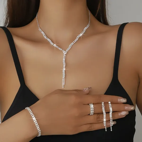 4pcs Σετ Κολιέ - Δαχτυλίδι & Βραχιόλι με Λίθους