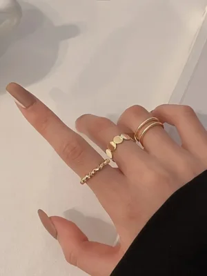 3pcs Δαχτυλίδια Γυναικεία με Σχέδιο Μίας Λέξης GOLD