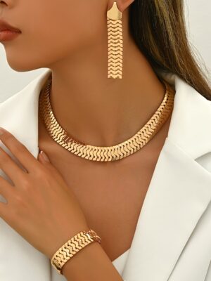 Σετ Μεταλλικά Σκουλαρίκια, Βραχιόλι και Κολιέ