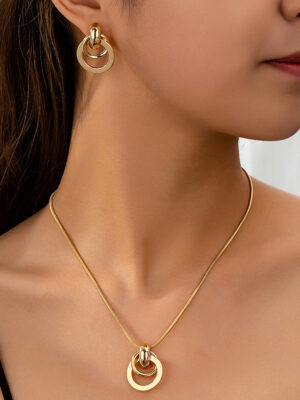 Σετ Κοσμημάτων Γυναικείο Μόδας 3 τεμαχίων με Μεταλλικό Γεωμετρικό Κύκλο