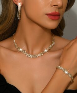 1 Σετ Κομψό Σετ Κοσμημάτων με Στρας silver