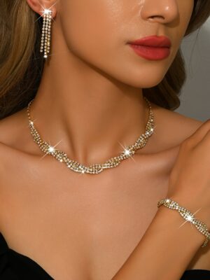 1 Σετ Κομψό Σετ Κοσμημάτων με Στρας silver