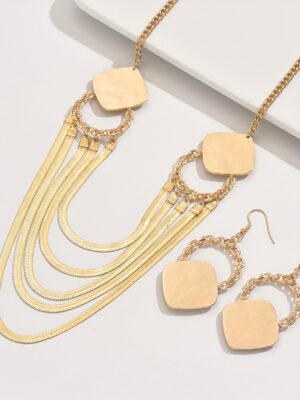 Alternative view of σετ κολιέεπίπεδο φίδι αλυσίδα γεωμετρικά τετράγωνα σκουλαρίκια,