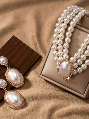 Alternative view of Στυλάτο Σετ με Μιμητική Πέρλα Κολιέ και Ζευγάρι Σκουλαρίκια με Μιμήσεις Μαργαριταριών