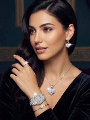 Ρολόι Πολυτελές Με Στρας  & Καρδιά (silver)