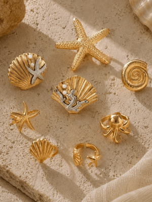 Alternative view of Σετ Γυναικείων Δαχτυλιδιών Ocean Starfish Gold 7 Τεμαχίων