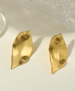 Alternative view of Γυναικεία Σκουλαρίκια Leaf Gold Από Ανοξείδωτο Ατσάλι 304