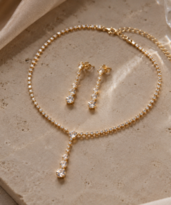 Alternative view of Σετ Κολιέ & Σκουλαρίκια Silver Drop Strass 2 Τεμαχίων
