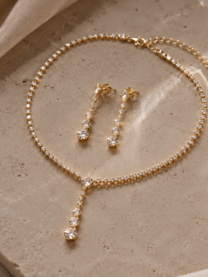 Alternative view of Σετ Κολιέ & Σκουλαρίκια Silver Drop Strass 2 Τεμαχίων