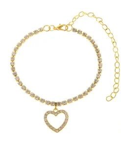 Alternative view of Γυναικείο Βραχιόλι Ποδιού Gold Heart Tennis Anklet Με Στρας