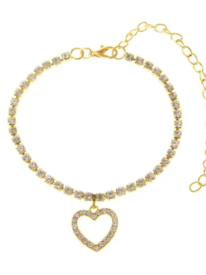 Alternative view of Γυναικείο Βραχιόλι Ποδιού Gold Heart Tennis Anklet Με Στρας