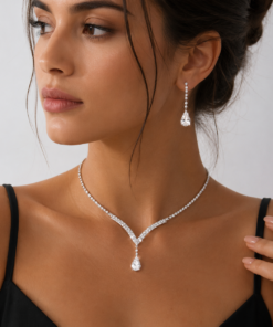 Alternative view of Σετ Κολιέ & Σκουλαρίκια Crystal Drop Silver 2 Τεμαχίων