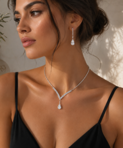 Σετ Κολιέ & Σκουλαρίκια Crystal Drop Silver 2 Τεμαχίων