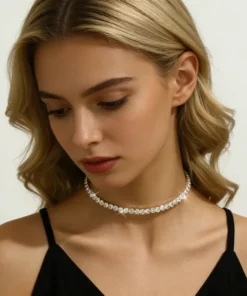 Alternative view of Γυναικείο Choker Κολιέ Tennis με Στρας και Λευκή Επιχρύσωση