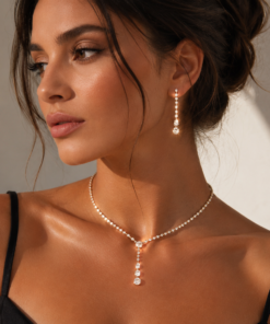 Σετ Κολιέ & Σκουλαρίκια Silver Drop Strass 2 Τεμαχίων