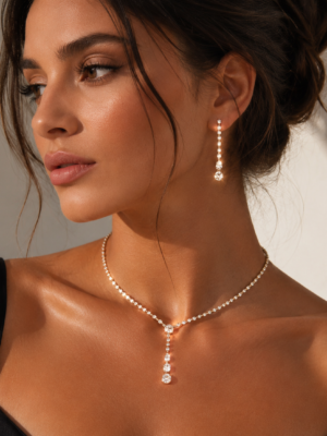 Σετ Κολιέ & Σκουλαρίκια Silver Drop Strass 2 Τεμαχίων