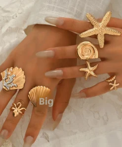Σετ Γυναικείων Δαχτυλιδιών Ocean Starfish Gold 7 Τεμαχίων