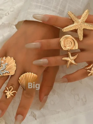Σετ Γυναικείων Δαχτυλιδιών Ocean Starfish Gold 7 Τεμαχίων