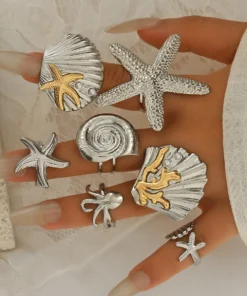 Σετ Γυναικείων Δαχτυλιδιών Silver Ocean Starfish 7 Τεμαχίων