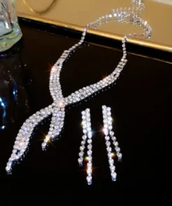 Alternative view of Luxury Rhinestone Choker Set Με Κρεμαστό Σχέδιο Και Σκουλαρίκια
